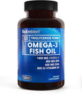 BioEmblem Omega-3 Fish Oil 2000mg - Small Size Softgels High Absorption Form Sustainable - 1400mg EPA &ampDHA Plus Vitamin D3 Non-GMO Heart Joint &amp Brain Health Fish Oil Supplement 120 Ct