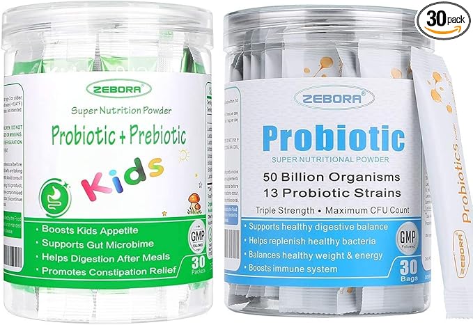 ZEBORA Probiotics for Women Men and Kids Age 3+ Prebiotics and Probiotics Powder for Digestive and Immune Health – Support Healthy-Respiratory-System Gluten Free and Non GMO 30 Bags