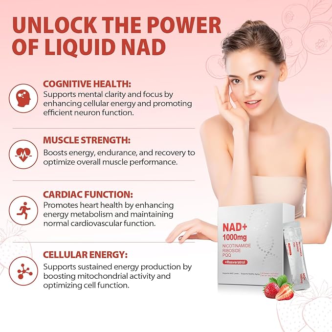 1000mg High-Potency NAD+ Liquid Supplement Nicotinamide Riboside &amp Resveratrol with PQQ Boosts Cellular Energy Focus &amp Healthy Aging - 1 Pc