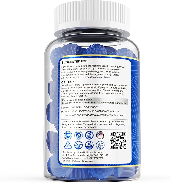 Methylene Blue Gummies for Humans Brain Supplement with NAC VIT B3 &amp L-Theanine Brain &amp Mitochondrial Support Enhances Energy Focus and Cognitive Clarity Sugar Free 120 Ct