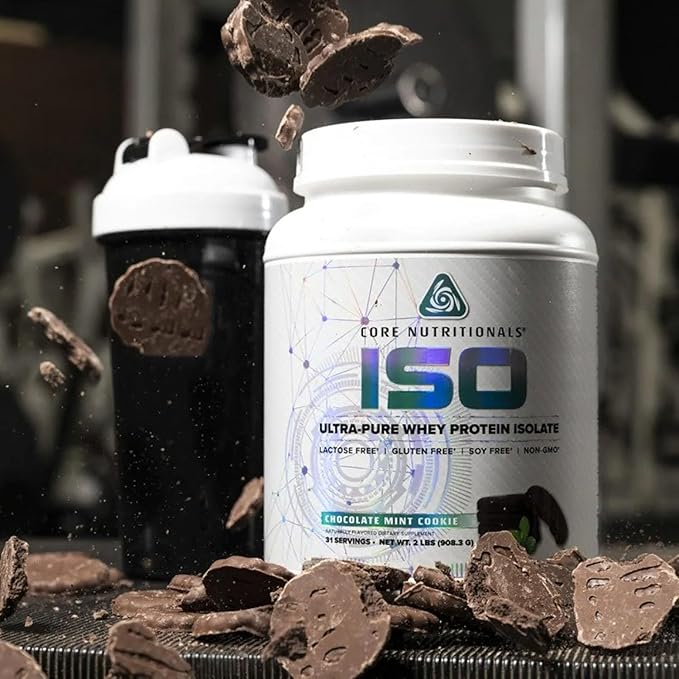 Core Nutritionals Iso Whey Protein Isolate | Lactose Gluten &amp Soy Free | 100% Micro Filtered Cold Pressed | 25g Protein | 2 Pound (Chocolate Mint Cookie)