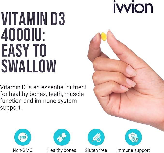 Preservative-Free Vitamin D3 4000 IU (100 µg) Softgel 1 Year Supply – High Strength Cholecalciferol | Gluten Free Non-GMO | Supports Immune System Bones Teeth &amp Muscles | UK Made 365 Count