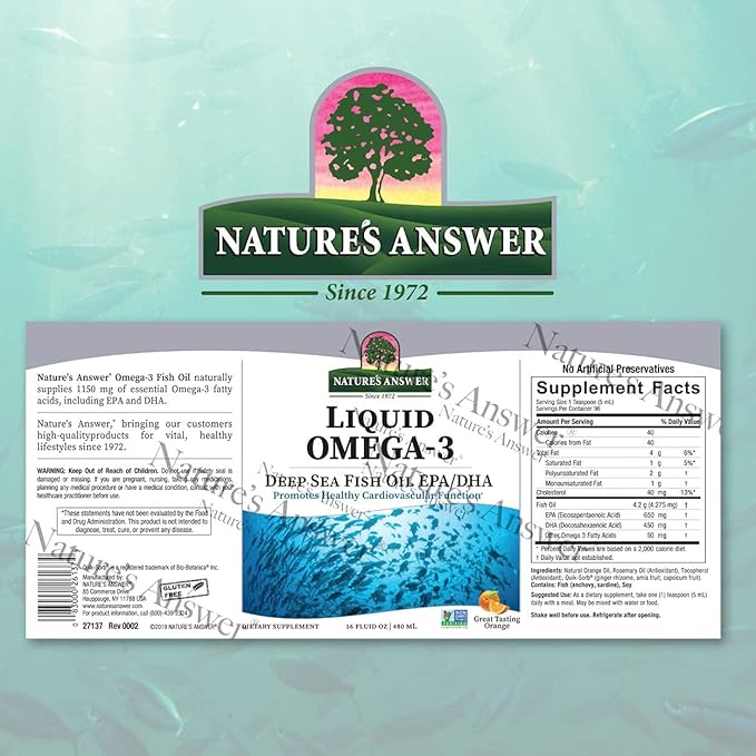 Nature's Answer Liquid Omega-3 | Deep Sea Fish Oil with EPA/DHA Dietary Supplement | Cardiovascular Support | No Preservatives &amp Gluten-Free 16oz (Pack of 2)