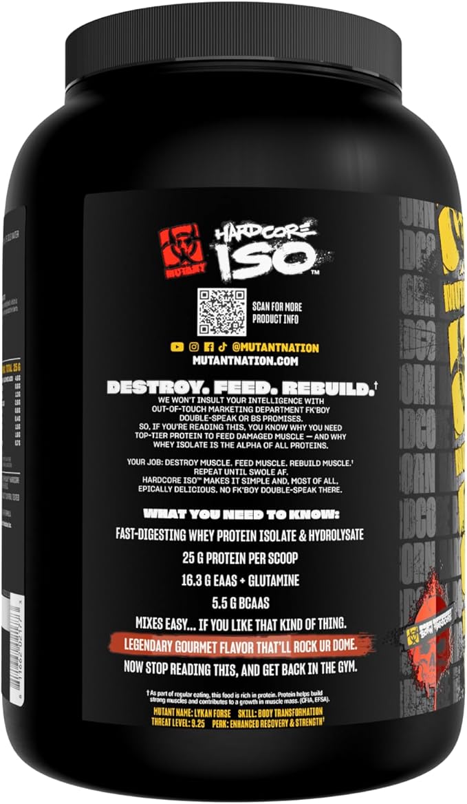 Mutant Harcore ISO Whey Protein Isolate Powder Acts Fast to Help Recover Build Muscle Bulk and Strength 1.6 lb (Peanut Butter Chocolate)