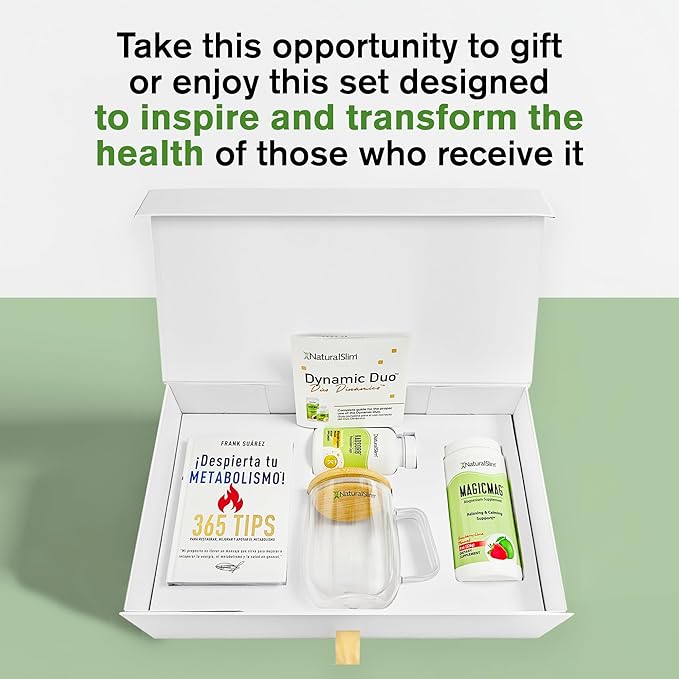 NaturalSlim Dynamic Duo Gift Set – Magnesium Powder Potassium Capsules Despierta tu Book Double Glass Mug &amp Premium Gift Box | Educational Wellness Bundle Inspired by Frank Suárez