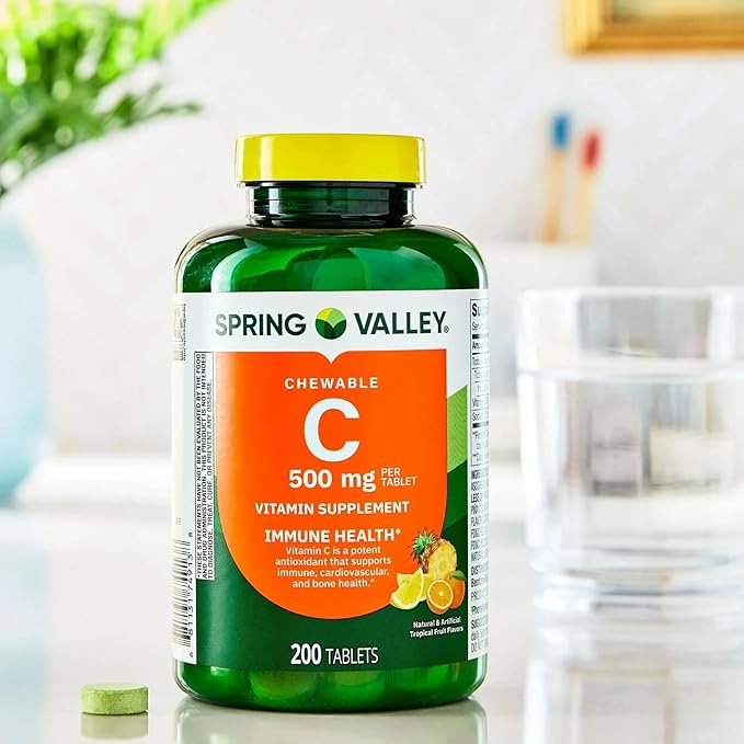 Spring Valley Vitamin C 500 mg Chewable Tablets Immune Support Dietary Supplement 200 Count