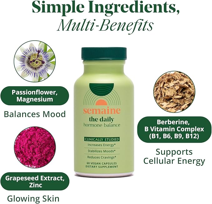 Semaine Hormonal Gut Balance Bundle - Support Cellular Energy Clear Skin &amp Mood. Ease Bloating &amp Indigestion Support Vaginal Health | 1 Month Supply