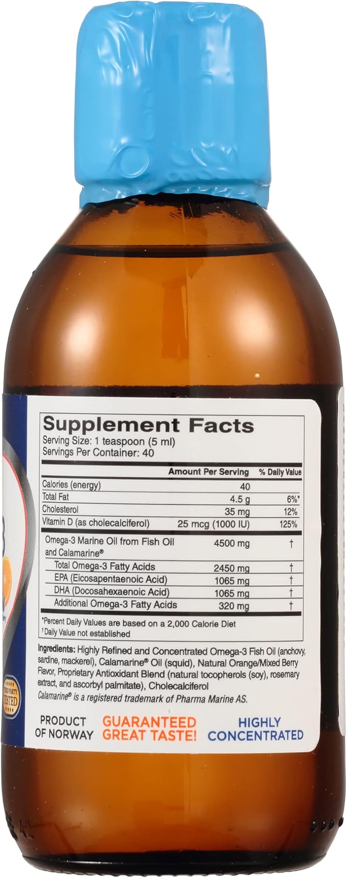 Ultra Strength Liquid Omega-3 + Vitamin D3 Fish Oil Supplements 4500mg Omega-3 Marine Oil from Fish Oil and Calamarine 2130mg DHA and EPA + 1000 IU of Vitamin D3-6.8 fl oz