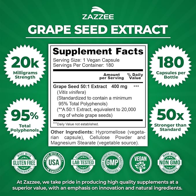 Anti Aging Healthy Heart Support Bundle | Antioxidant Rich Super Concentrated Grape Seed Extract with EGCG Green Tea Extract and French Maritime Pine Bark Capsules | Non-GMO Vegan &amp ISO Lab Tested
