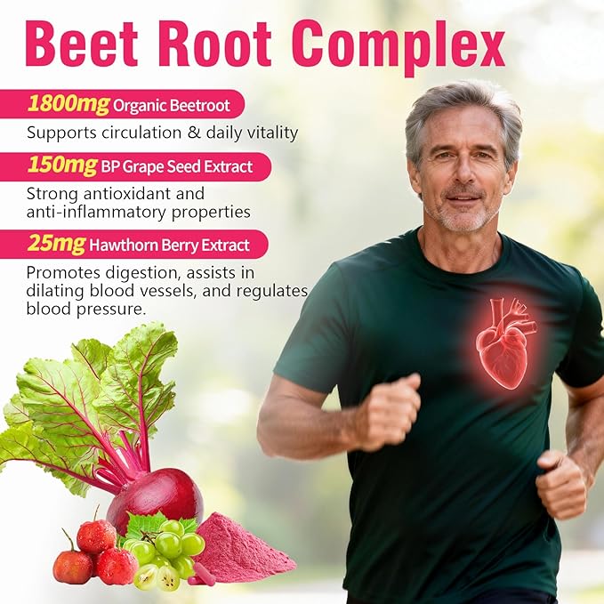 20:1 Organic Beet Root Capsules 1800 mg Beet Supplement 150mg BP Grape Extract &amp Vitamin B6 B12 Supports Nitric Oxide Production Health Circulation &amp Blood Flow Non-GMO 90 Capsules 30-Da