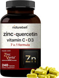NatureBell Zinc Quercetin with Vitamin C &amp D3 240 Capsules | Quercetin 1000mg + Zinc 50mg + Vitamin C 250mg + Vitamin D3 5000 IU | 4-in-1 Advanced Immune &amp Lung Support | ZincVanta Formula