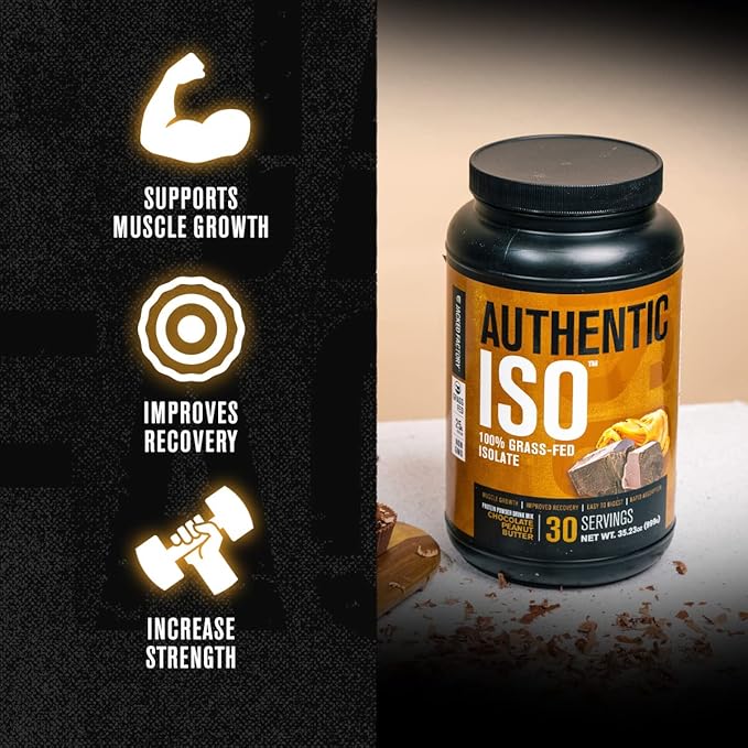 Jacked Factory Authentic ISO Grass Fed Whey Protein Isolate Powder - Low Carb Muscle Building Protein (30 Servings Chocolate Peanut Butter) &amp Creatine Monohydrate Powder (30 Servings Unflavored