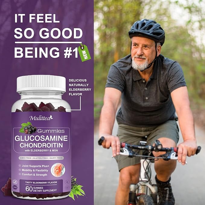 Mulittea Glucosamine Chondroitin Gummies - Extra Strength Joint Support Supplement with MSM &amp Elderberry for Natural Joint Antioxidant Immune Support for Adults Men &amp Women-(2 Pack)