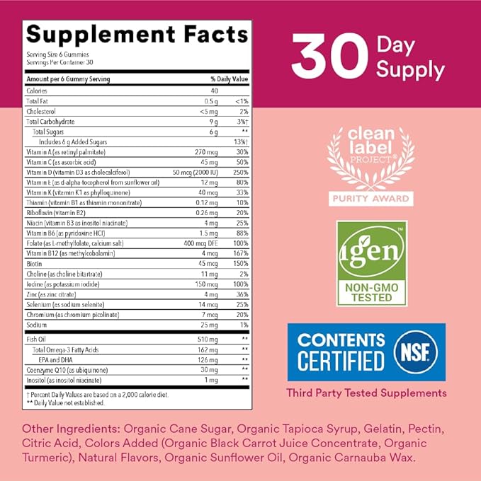 SmartyPants Kids Multivitamin Gummies Sugar Free: Omega 3 (ALA) Vitamin D3 C Vitamin B12 B6 &amp Women's Multivitamin Gummies: Omega 3 Fish Oil (EPA/DHA) Methylfolate CoQ10