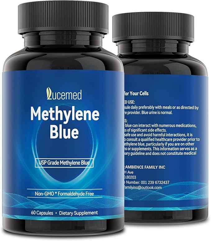 Methylene Blue Capsules 99.99% Purity USP Pharmaceutical Grade Methylene Blue for Humans Added Vitamin C Easter &amp Cocoa Powder 60 Capsules
