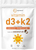 Micro Ingredients Vitamin D3 2000 IU + K2 MK-7 50 mcg 300 Softgels | Virgin Coconut Oil | 2-in-1 Support | Easy to Swallow Non-GMO