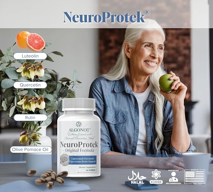 NeuroProtek® – The only liposomal luteolin products using olive pomace oil. A unique patented all-natural oral dietary supplement in a soft gel which may promote harmony between body and mind. (1)