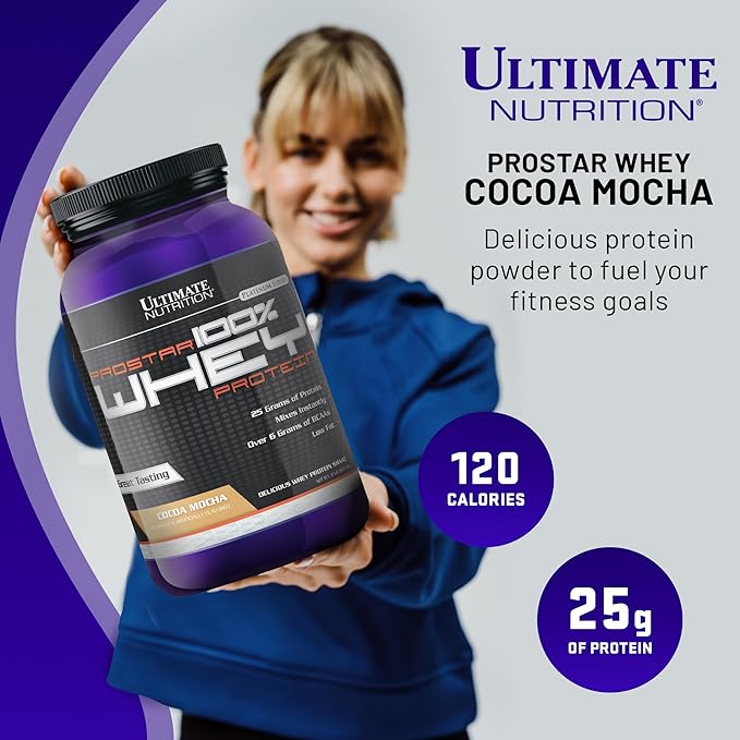 Ultimate Nutrition Prostar Whey Protein Powder Isolate Gourmet Cocoa Mocha - Low Carb High Protein Powder Shake for Muscle Gain &amp Recovery - Low Sodium Low-Fat &amp Keto Friendly - 2 lbs Tub