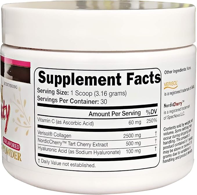 Collagen Beauty Powder™ By Suzy Cohen (3.3 oz) Anti Aging Hydrolyzed Protein Collagen Powder Type I and III for Supple Skin Shiny Hair &amp Strong Nails- Unflavored Powder Drink with Verisol- Made i