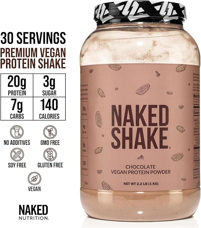 NAKED Shake - Chocolate Protein Powder - Plant Based Protein Shake with Mct Oil NSF Certified Gluten-Free Soy-Free No Gmos Or Artificial Sweeteners - 30 Servings