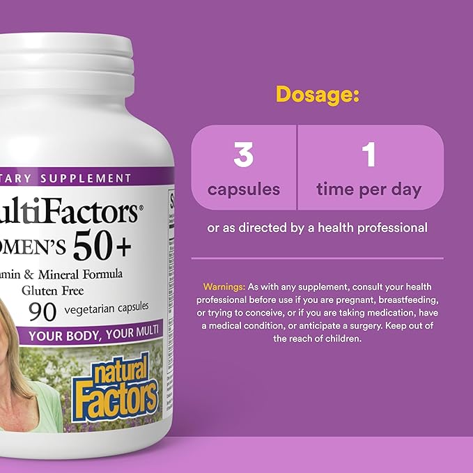 MultiFactors by Natural Factors Women's 50+ Multivitamin &amp Mineral Formula Dietary Supplement for Nutritional Support 90 capsules (30 servings)