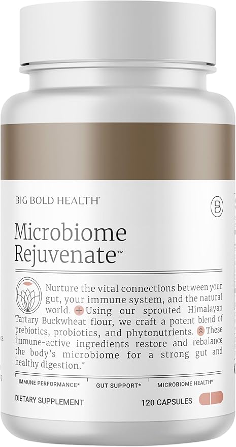BIG BOLD HEALTH Microbiome Rejuvenate Prebiotic + Probiotic Supplement for Gut Health &amp Immune Support - with Himalayan Tartary Buckwheat - Gluten-Free (120 Count (Pack of 1))