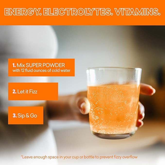 EBOOST Energy Drink &amp Electrolyte Powder Drink Mix - Super Powder Orange with No Added Sugar Blend of Vitamins Nootropics Natural Caffeine &amp Hydration - Pre &amp Post Workout - 40 Serving