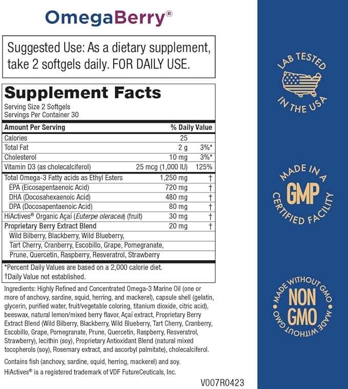 Purity Products Women’s Perfect Multi + OmegaBerry Fish Oil Women's Multi (Supports Urinary Tract Health Immune Bone Hair Skin Nails + More) - OmegaBerry (1250mg Omega-3 Vitamin D3 + More)