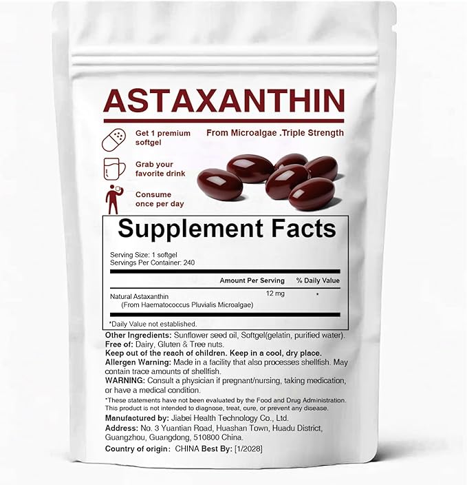 Astaxanthin 12mg Premium Astaxanthin Antioxidant Supplements with Antioxidant Activity Supports Eye Immune Skin Health Internal Circulation-240 Softgels