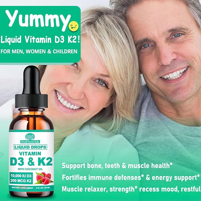 2 Pack D3 K2 Vitamin 10000iu Liquid Drop Vitamin D3 With K2 (MK-7)200mcg Coconut Oil 6X Stronger Than D3 K2 Sofegels Magnesium Zinc for Absorption -K2 D3 Supplement for Joint Teeth &amp Bone Healt