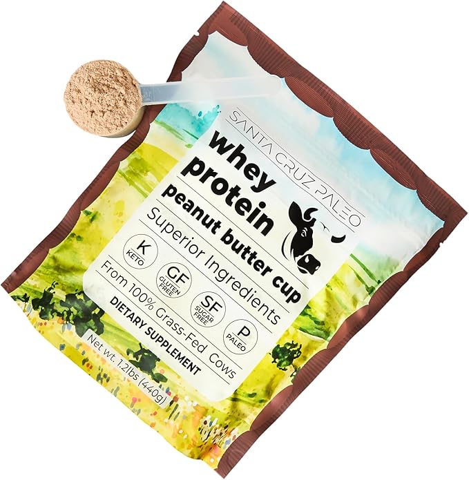 Santa Cruz Paleo Whey Protein Powder Peanut Butter Cup 20 G Grass Fed Whey Protein Isolate Per Serving Gluten Free Paleo &amp Keto Friendly No Sugar Added Protein Shake Mix 20 Servings 1.2 lb