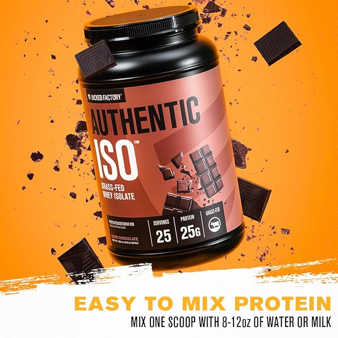 Jacked Factory Authentic ISO Whey Protein Isolate Powder - Low Carb Non-GMO Muscle Building Protein w/No Fillers Post Workout Recovery Dark Chocolate - 25 Servings
