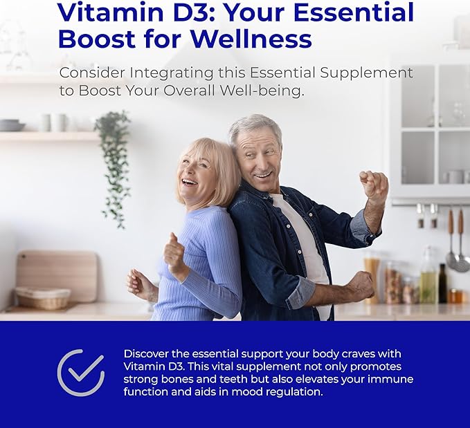 Vitamin D3 High Potency | 5000 IU for Immune Bone and Cardiovascular Support | Enhances Mood and Muscle Function | 120 Softgels - 4 Month Supply