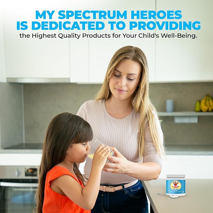My Spectrum Heroes Kids Powder Multivitamin - Strawberry Powder Supplement Better Absorption Non-GMO Non-Gluten No Artificial Ingredients - Neural Help for Children on The Spectrum - 30 Servings
