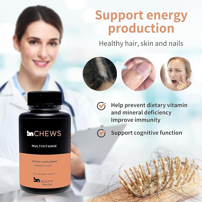 BNHealthy Chewable Bariatric Multivitamin with Iron Vitamin B12 Delicious Orange Flavor – 60 Ct – 30-60 Day Supply.