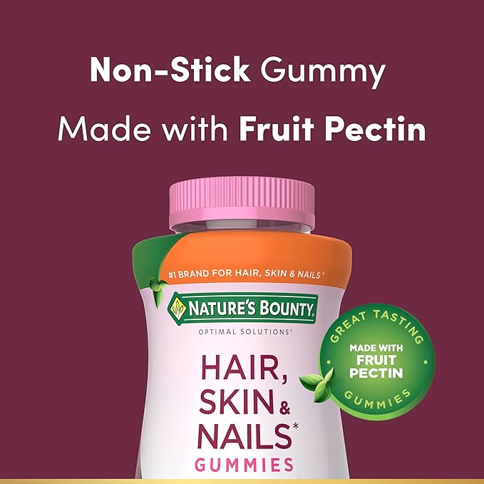 Nature's Bounty Optimal Solutions HairSkin and Nails Collagen Pectin Gummies100 mg Collagen &amp 2500 mcg Biotin Per ServingNo Stick GummyTropical Citrus Flavor100 Total Servings200 ct (Pack o