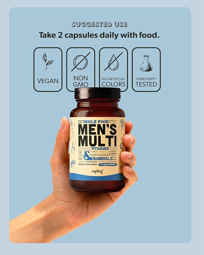 Multivitamin for Men - Daily Men’s Multivitamin - Methylated B Complex with Whole Food Ingredients Vitamin B12 Folate A C D3 E K2 Organic Fruits &amp Vegetables - Vegan Non-GMO - 60 Caps