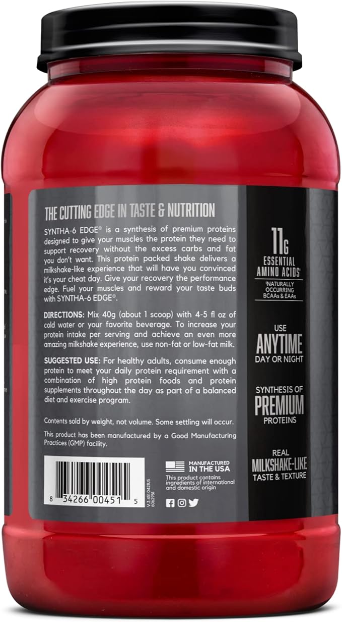 BSN SYNTHA-6 EDGE Protein Powder Cookies n Cream Flavored Powder with Hydrolyzed Whey Micellar Casein for Muscle Gain Low Sugar 24g Protein Cookies &amp Cream 28 Servings 2.47 Pound (Pack of