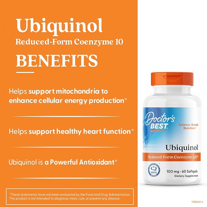 Doctor's Best Kaneka Ubiquinol 100 mg Supplement for Men &amp Women - Reduced Form CoQ10 Coenzyme Q10 100mg for Antioxidant &amp Heart Health Support Non GMO Gluten Free Soy Free - 60 Softgels
