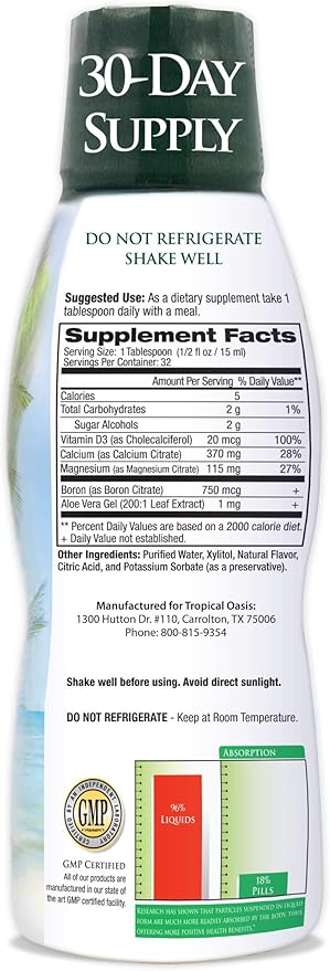Tropical Oasis Liquid Calcium &amp Magnesium - Natural formula w/ support for strong bones - Liquid vitamins w/ calcium - 16oz 32 Serv. 16 Fl Oz (Pack of 1)