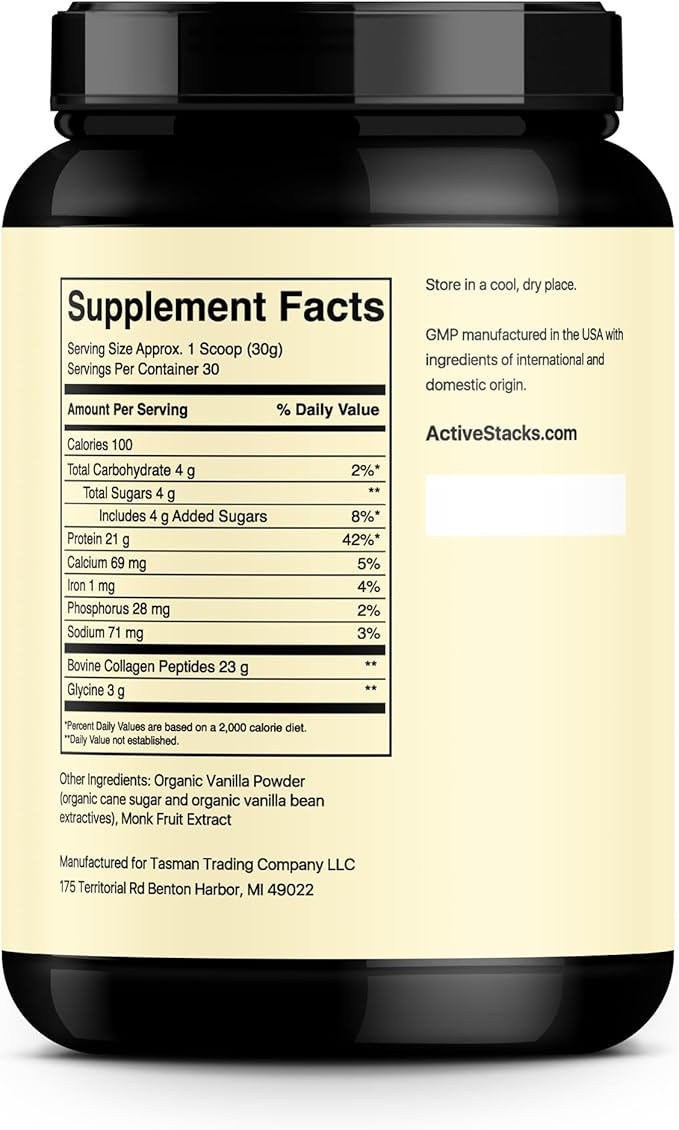 Collagen Peptides Protein Powder Vanilla - Supports Healthy Hair Skin Bones and Joints for Men and Women - Easy-to-Mix Type 1 &amp 3 Hydrolyzed Collagen from Grass-Fed Beef 2 Pound