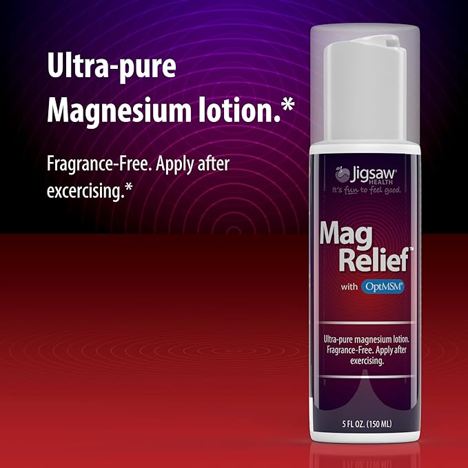 Jigsaw Health MagRelief | Ultra Pure Magnesium Lotion | with Zechstein Magnesium Chloride and OptiMSM | Fragrance Free | 5 Ounces