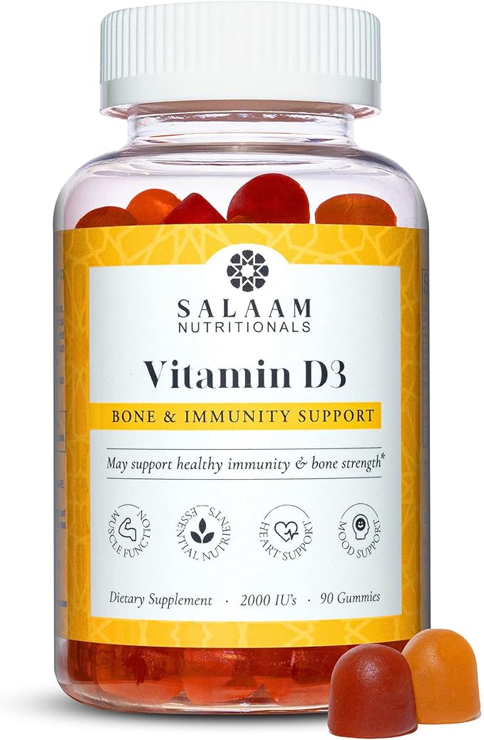 Salaam Nutritionals - 2000 Iu Vitamin D3 Vitamin D3 Gummies for Adults Bone Teeth and Immunity Support 90 Count 1 Pack