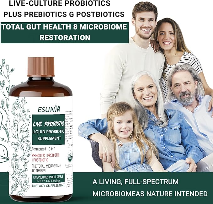 3-in-1 Liquid Probiotic Complex with Prebiotics Probiotics &amp Postbiotics - Features 10 Clinical Strains + 18 Organic Fermented Herbs - Complete Gut &amp Microbiome Support for Men &amp Women (1