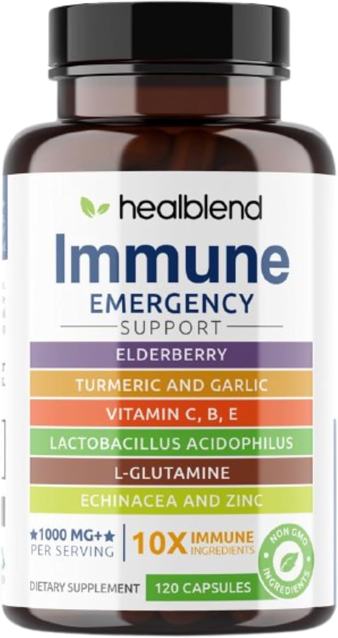 healblend 10 in 1 Immune Support Supplement Booster with Elderberry Zinc Echinacea Turmeric Lactobacillus Acidophilus for Adults [120 Capsules]