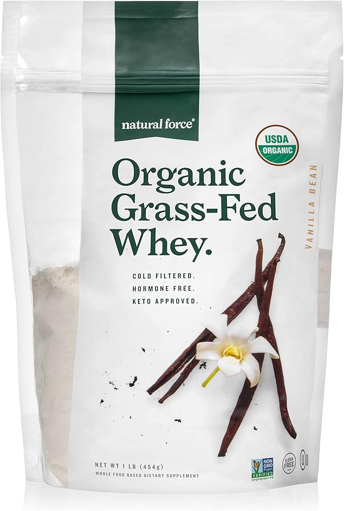Natural Force Grass Fed Organic Whey Protein Powder Vanilla Flavor 16 oz Organic Clean Collagen Peptides Powder Unflavored 32oz