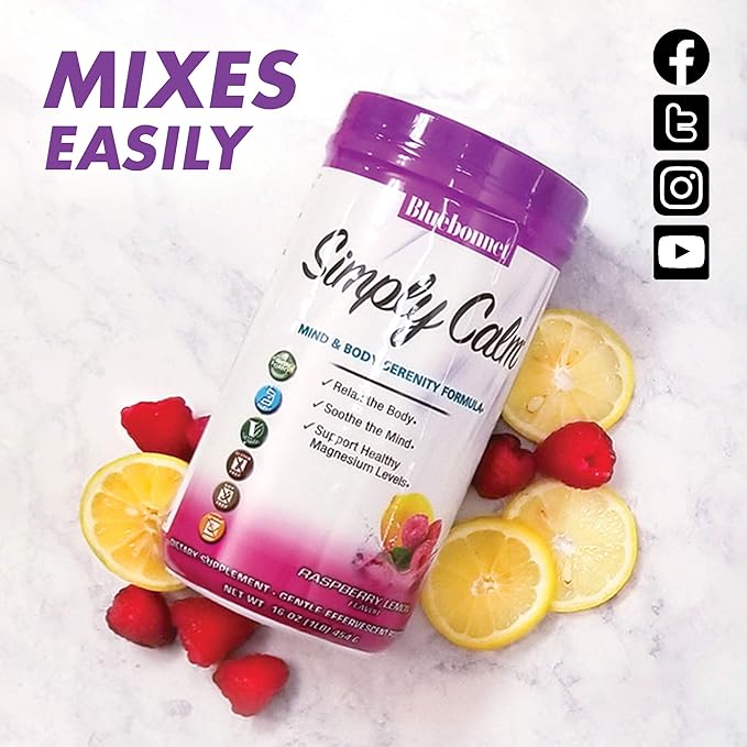 Bluebonnet Nutrition Simply Calm Powder for Calm* Muscle Cramps* Stress Relief* Soy-Free Gluten-Free Non-GMO Kosher Certified Dairy-Free Vegan 16 oz 82 Servings Raspberry Lemon Flavor