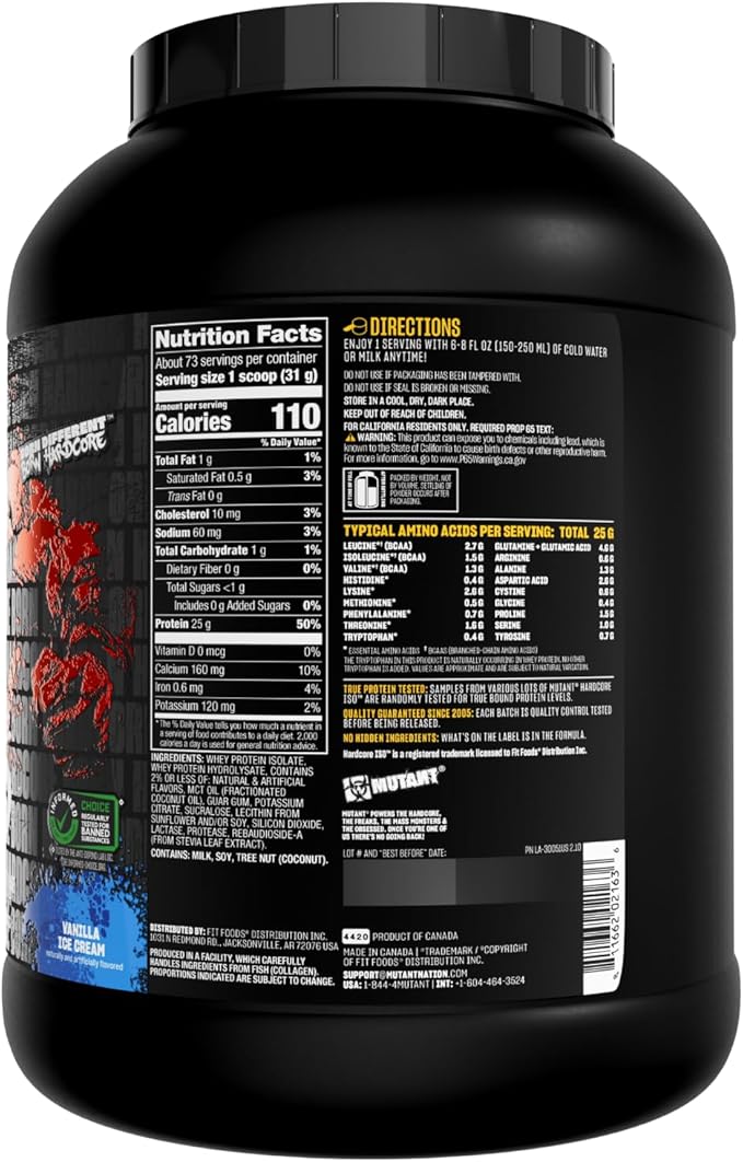 Mutant Hardcore ISO Whey Protein Isolate Powder Acts Fast to Help Recover Build Muscle Bulk and Strength 5 lb - Vanilla Ice Cream