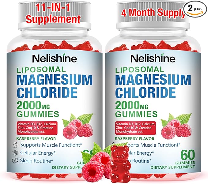 2 Pack Liposomal Magnesium Chioride Gummies 2000mg with Calcium Vitamin D3 B12 Zinc L-Theanine CoQ10 | Proprietary Blend for Stress Relief Heart &amp MuscleImmune Energy &amp Relaxation Supp