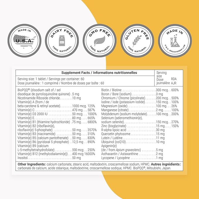 Supersmart - Daily 1® Timed Release - Multivitamin Supplement for Women &amp Men - with BioPQQ® Vitamin A B C D &amp E Biotin Quercetin &amp Fisetin | Made in USA | Non-GMO &amp Gluten Free